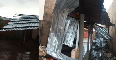 Imagem da notícia Vento forte arranca telhado de igreja e arremessa estrutura contra casa em Chapadão do Sul